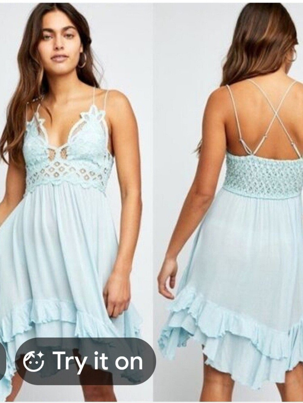 Light Blue Lace-Trim Spaghetti Strap Sundress by La Miel